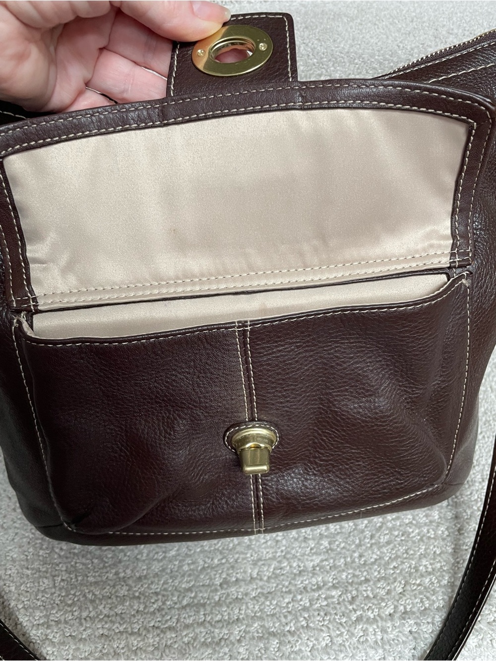 Coach Penelope Brown Pebble Leather Brass Hardware F19045 Shoulder Strap Handbag - Picture 3 of 10